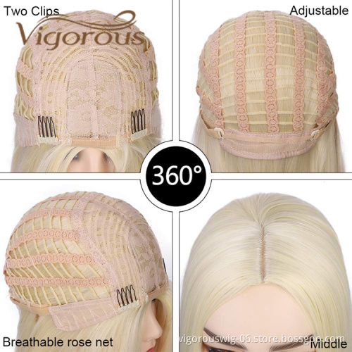 Vigorous Cheap Price Shoulder Length Silky Straight Middle Part Machine Made Cosplay Bob For Black Women Synthetic Hair Wigs